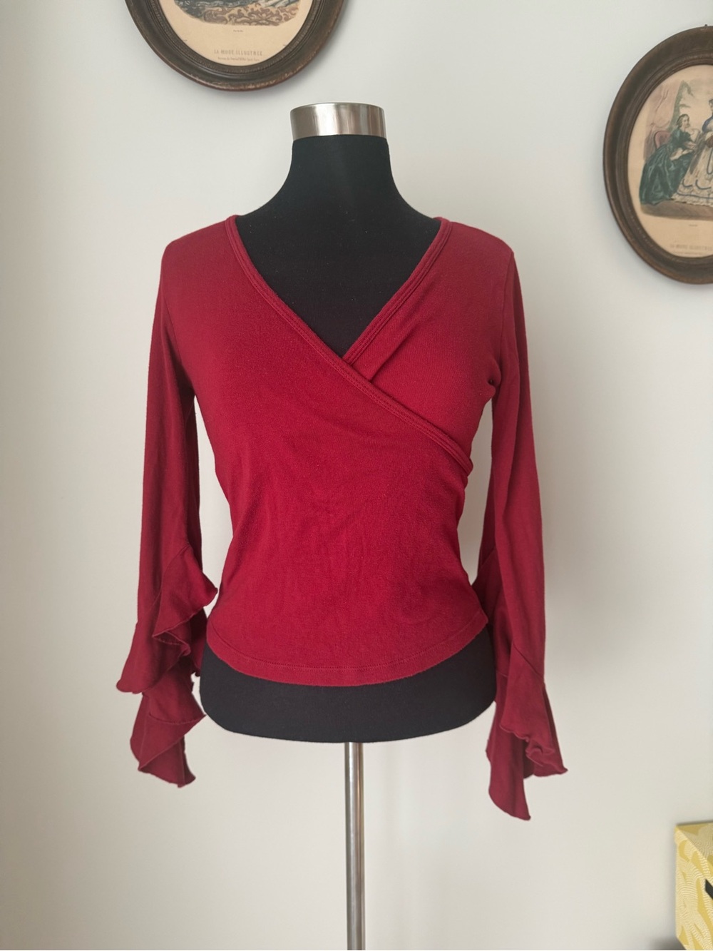 Vintage 1990s red surplice top with cascading sleeves - Rave Moda